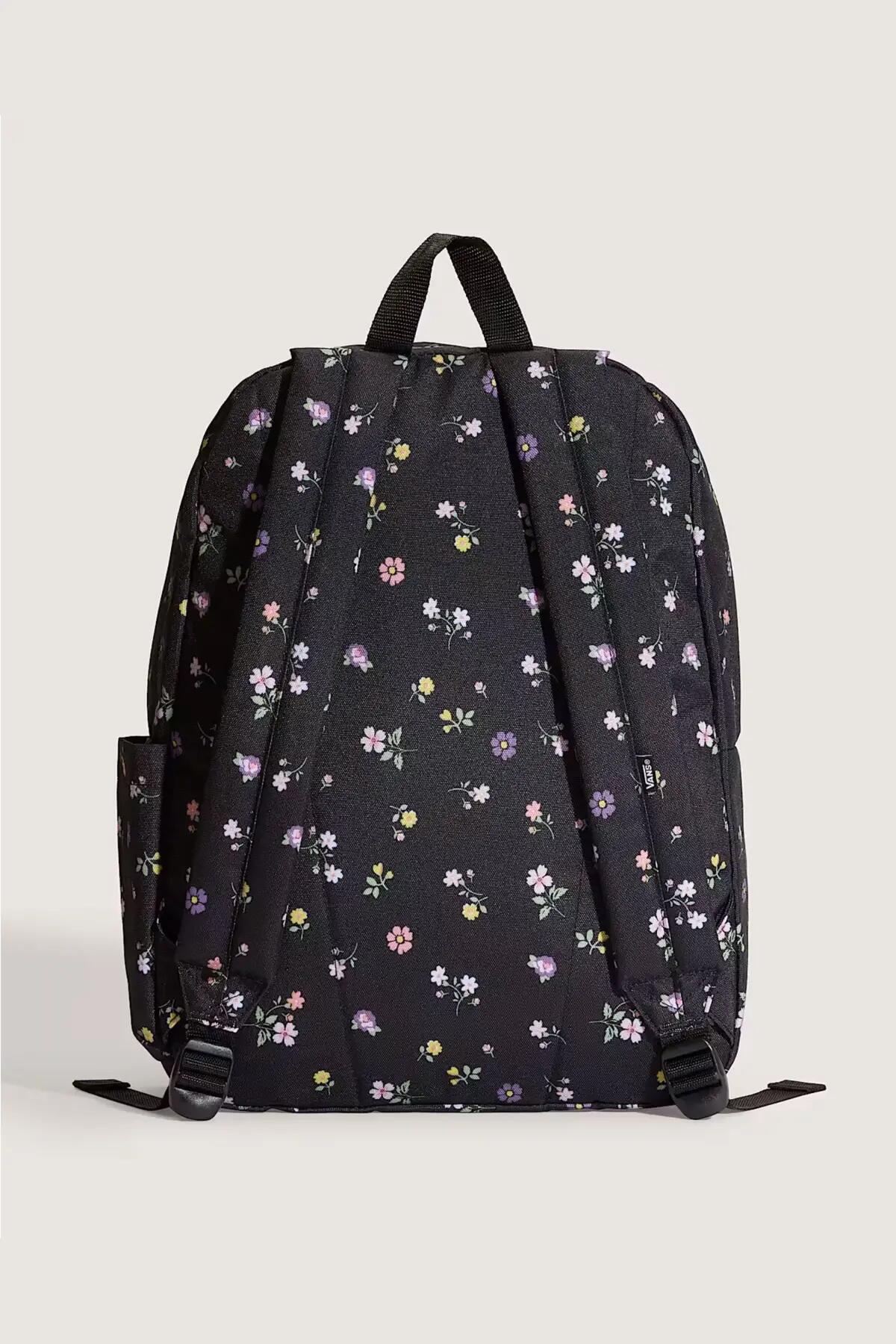 Mochila Negra con Flores Old Skool Classic Backpack - Diseño Icónico, Espaciosa 5/6