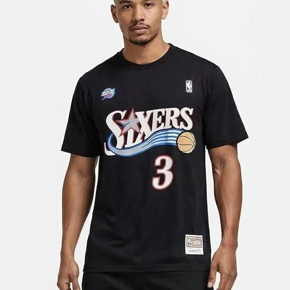 Kurzarmshirt Mitchell & ness Modell BMTRINTL1074-P76AIBLCK für männer 6/7