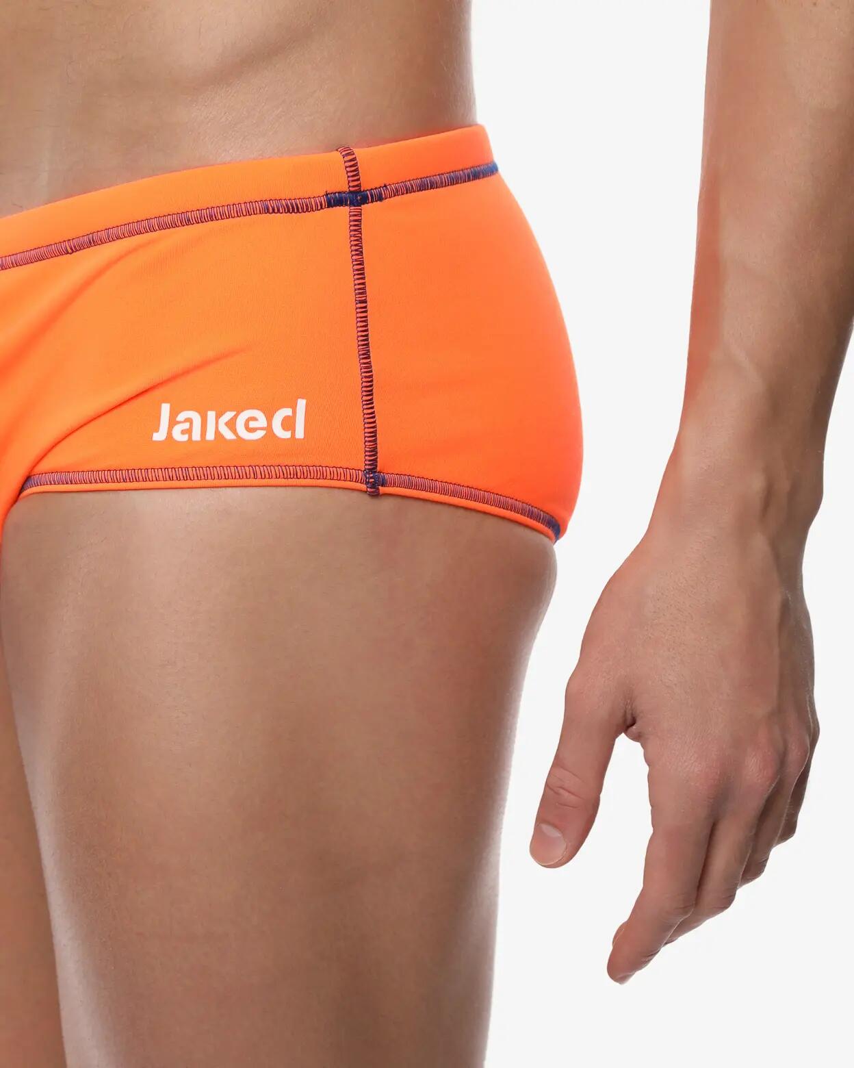 Boxer de bain homme orange et bleu fluo en matière synthétique 3/4