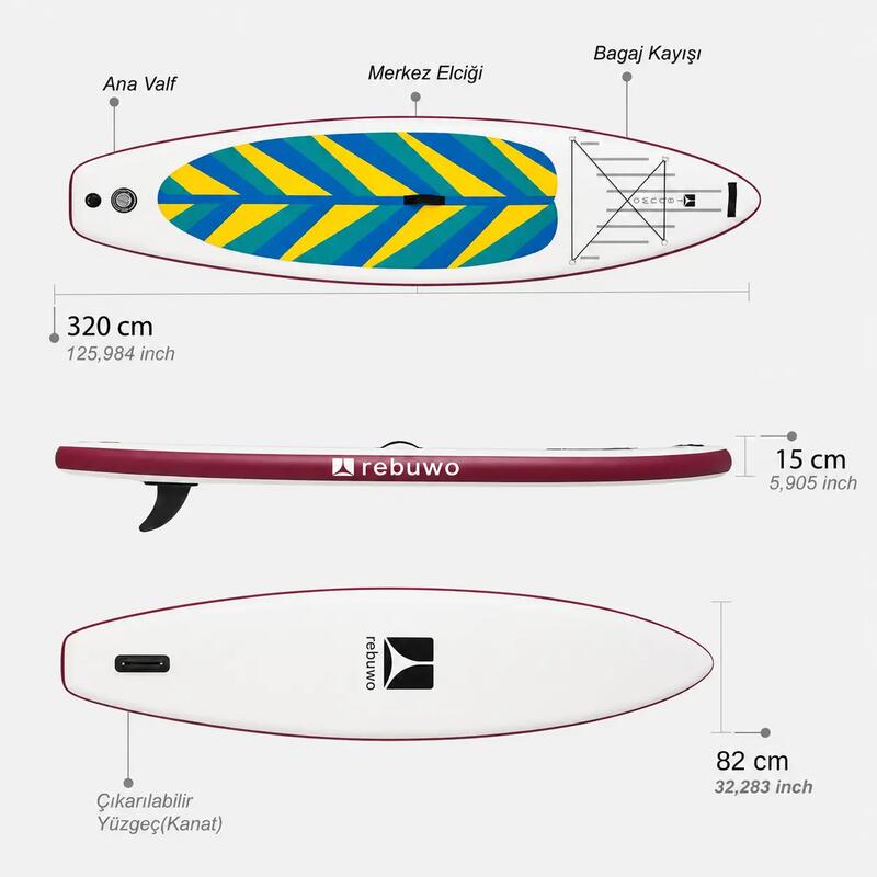 Rebuwo Maldivler Serisi Şişme Stand Up Paddle Board - Bordo