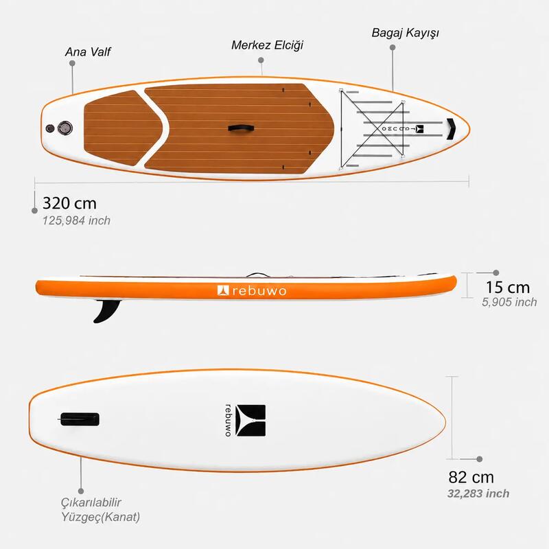 Rebuwo Classic Serisi Şişme Stand Up Paddle Board - Turuncu