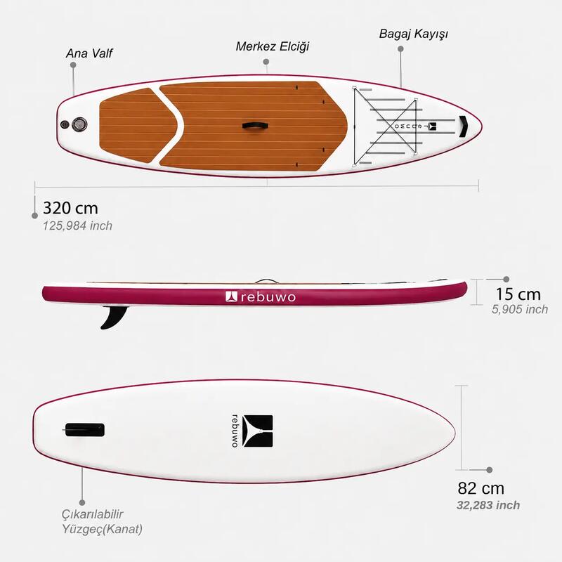Rebuwo Classic Serisi Şişme Stand Up Paddle Board - Bordo