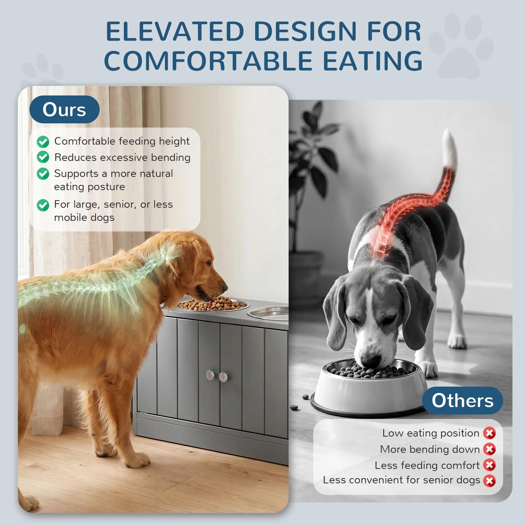 Comedero para Perros PawHut 60x30x35.5 cm Gris 4/5