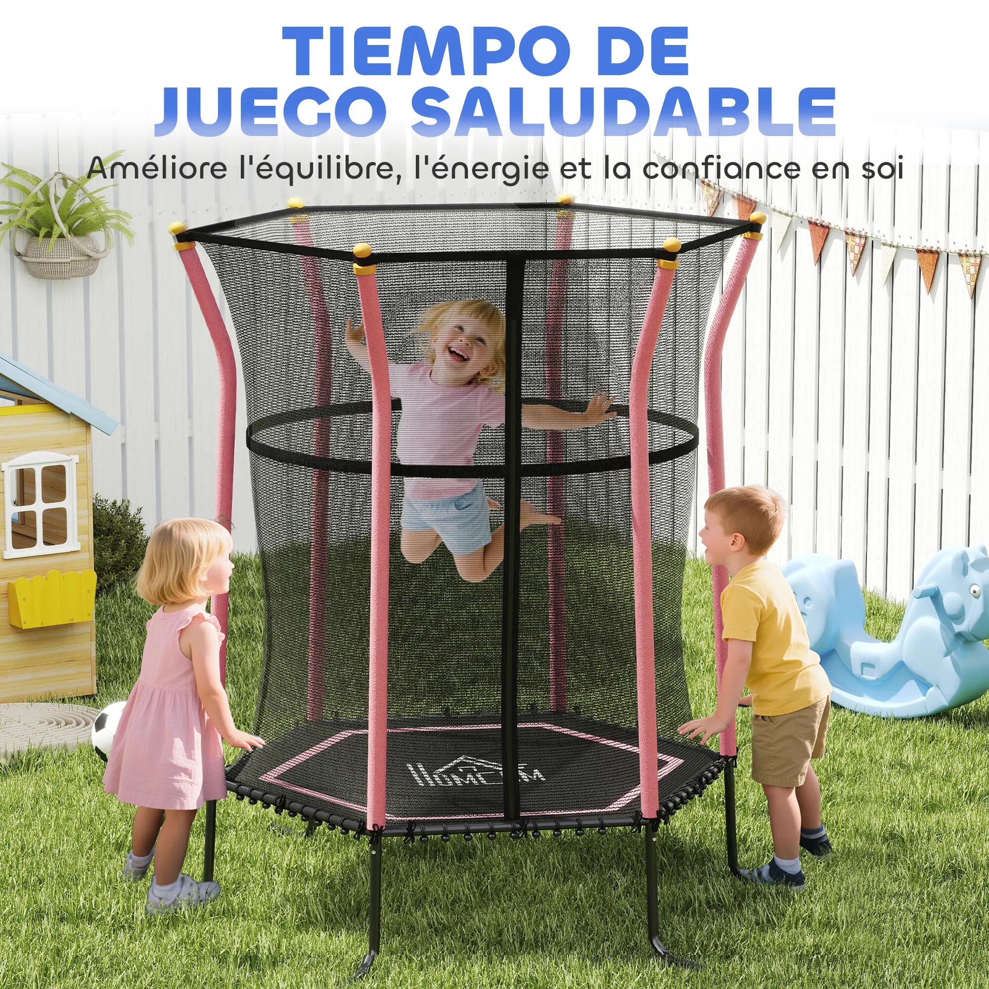 Cama Elástica Infantil HOMCOM 122x111x190 cm Rosa 4/7