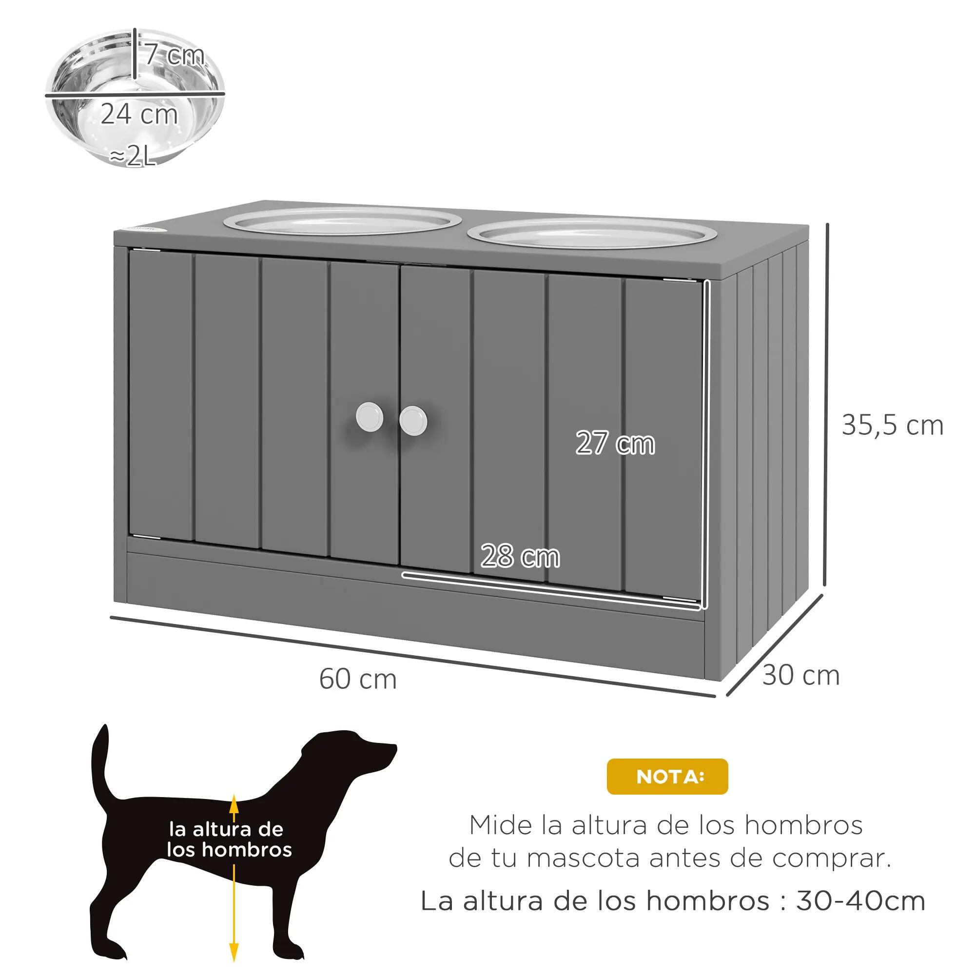 Comedero para Perros PawHut 60x30x35.5 cm Gris 3/5