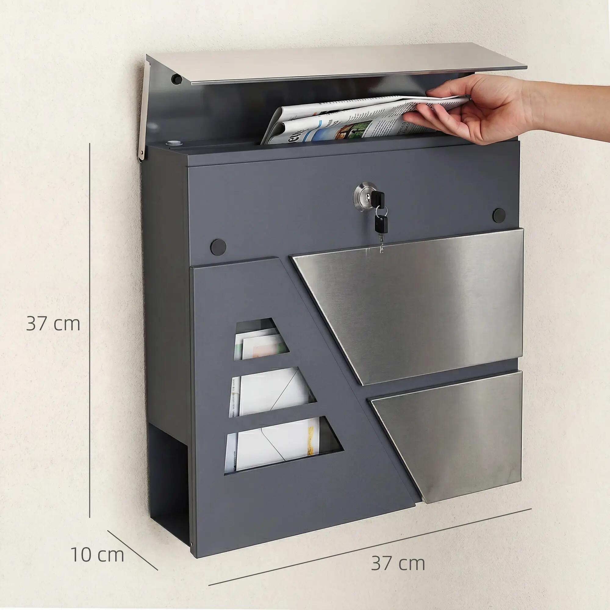 Buzón Exterior HOMCOM 37x10x37 cm Gris Oscuro 3/5