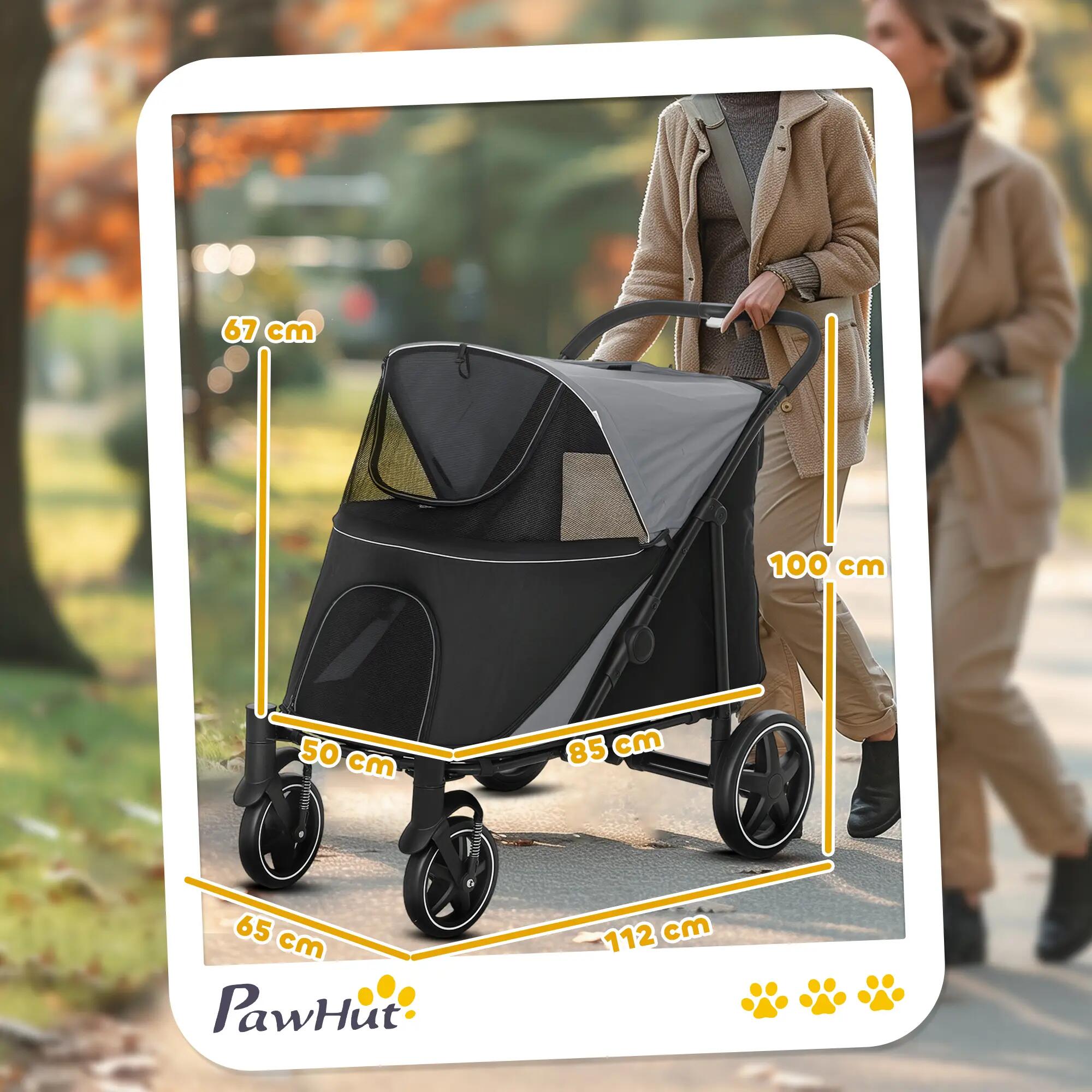 Cochecito para Mascotas PawHut 112x65x100 cm Negro 3/8