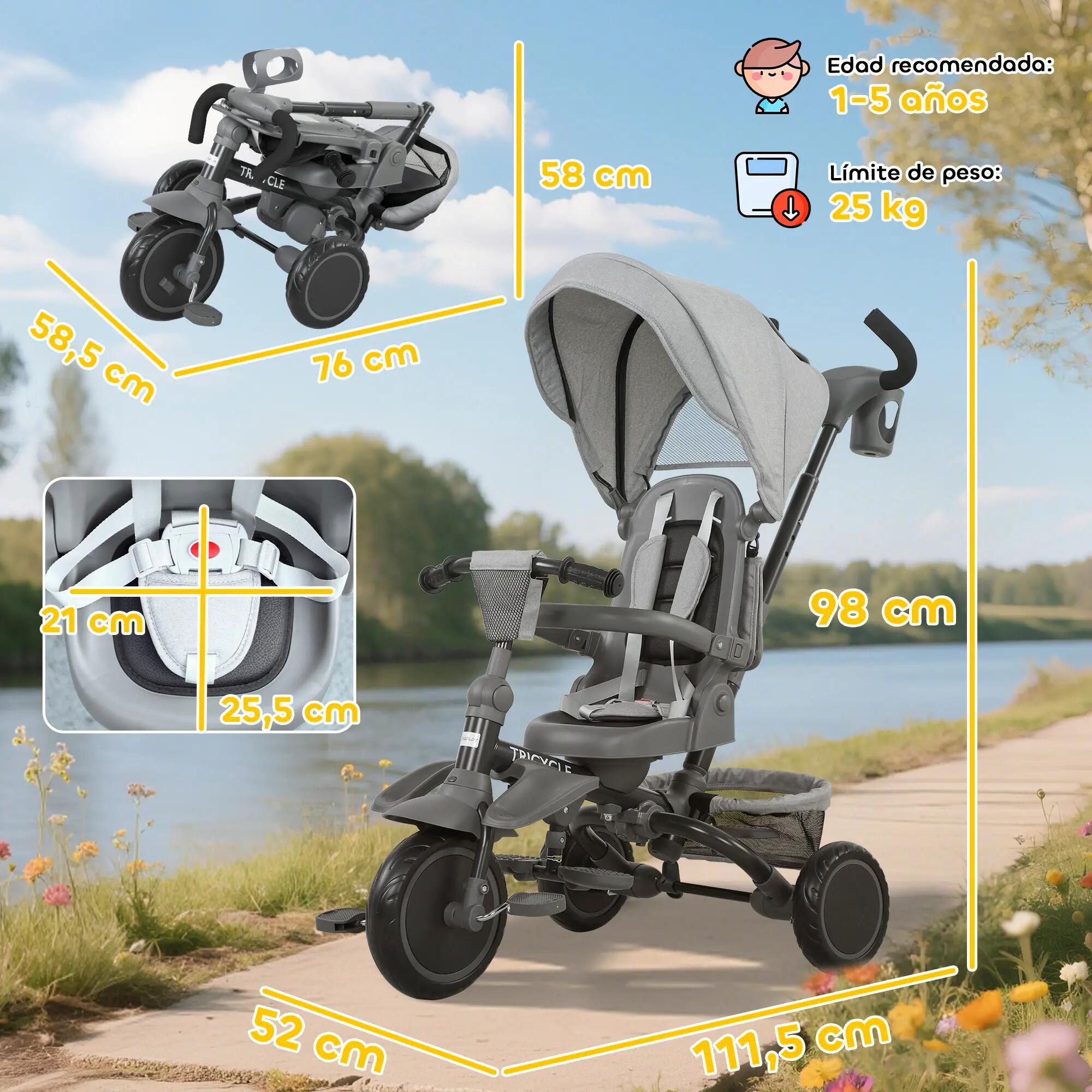 Triciclo Evolutivo 111.5x52x98 cm cinzento AIYAPLAY 3/5