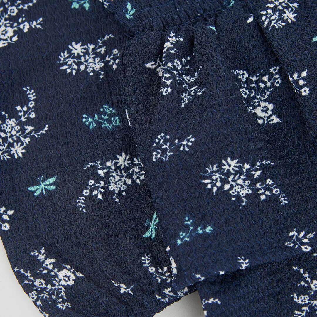 Vestido punto azul marino estampado flores y libélulas 4/4