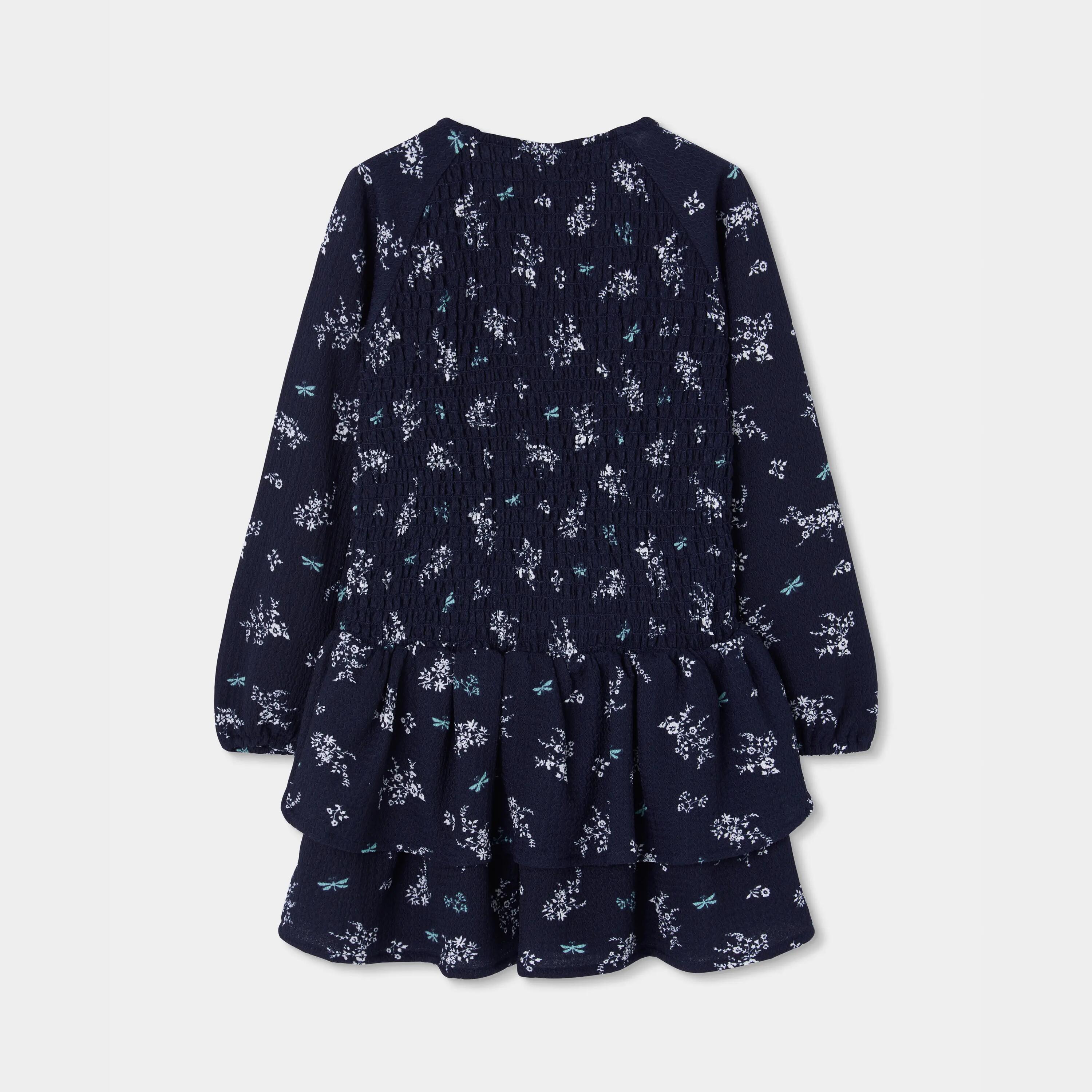 Vestido punto azul marino estampado flores y libélulas 2/4