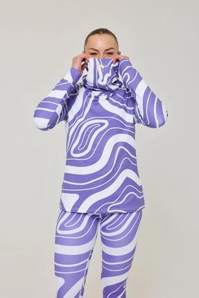 Haut de sous-vêtement à col montant pour femme motif tourbillon violet