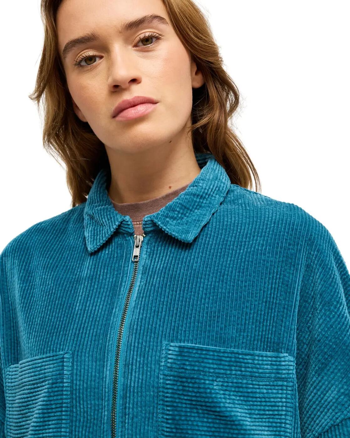 Veste zippée en velours côtelé CHILLED OUT WASHED Bleu Femme 4/4