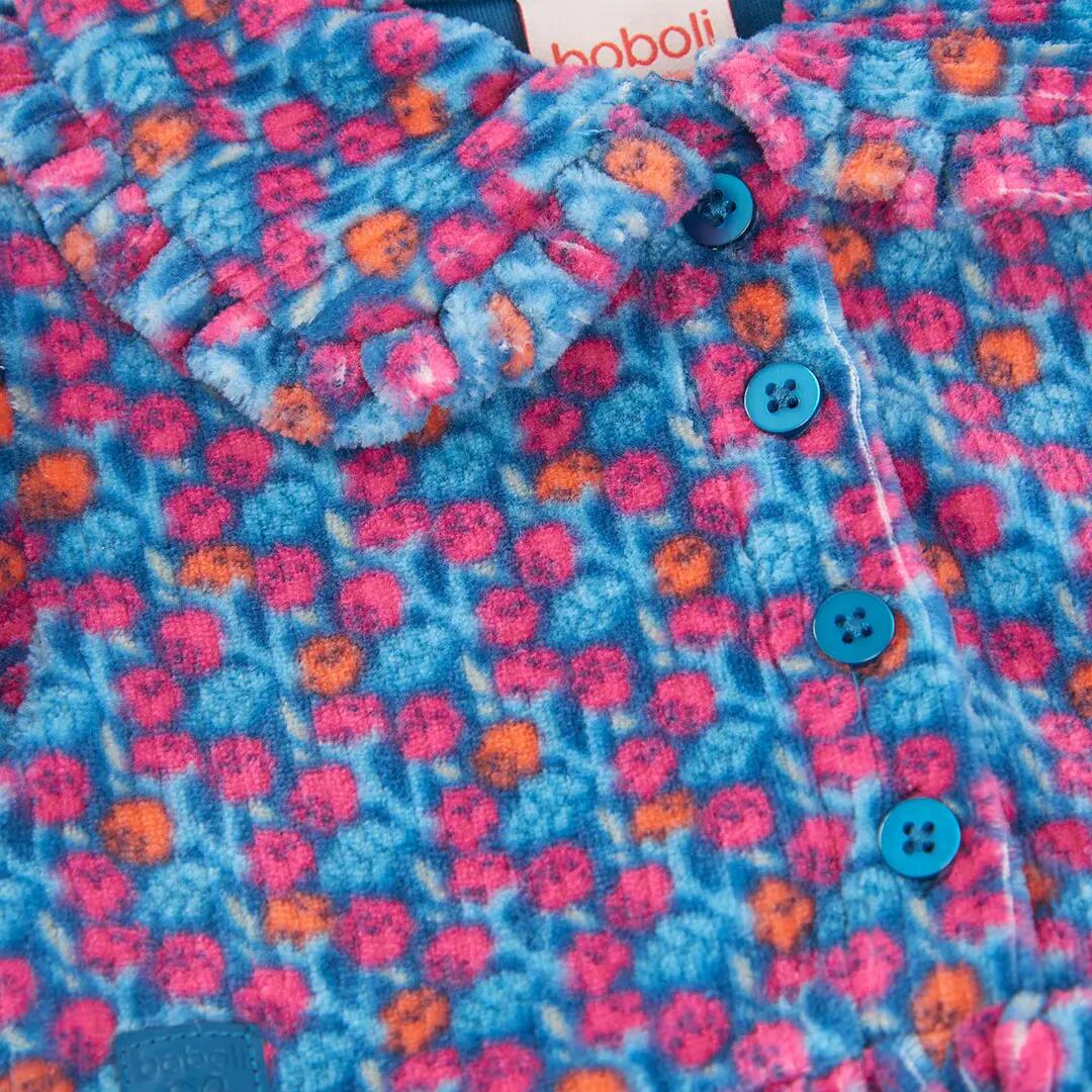 Vestido punto estampado flores azul y rosa 3/4