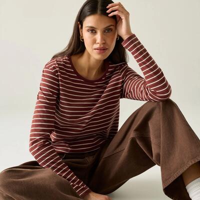 T-shirt a maniche lunghe a righe con scollo rotondo da donna Federica