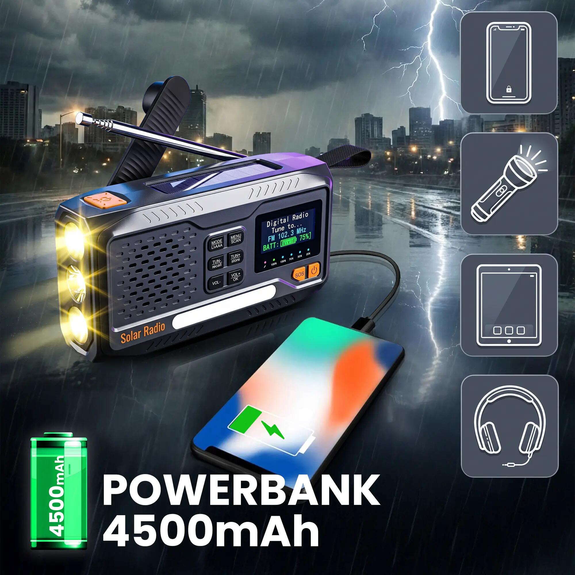 RADIO NA KORBKĘ DAB+ FM solarne dynamo awaryjne LATARKA Powerbank 4500mAh 9/10
