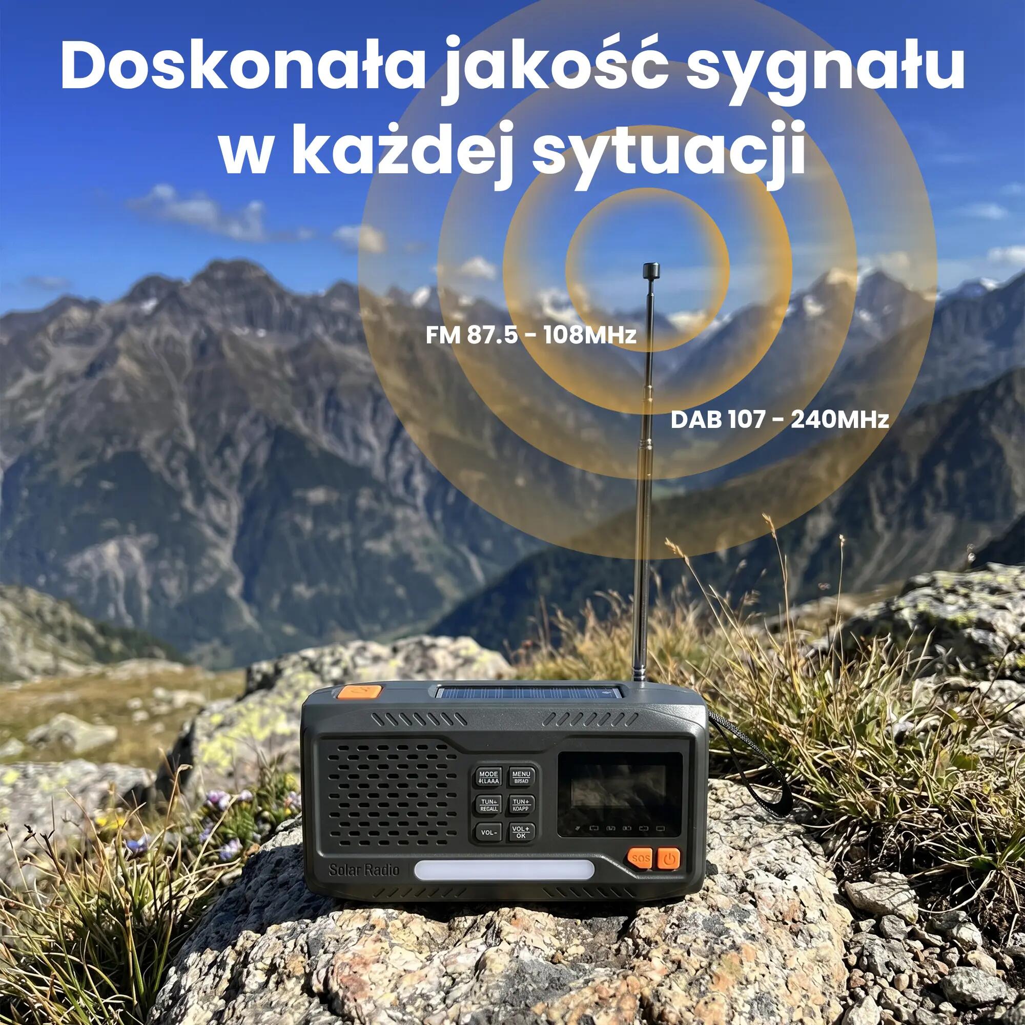 RADIO NA KORBKĘ DAB+ FM solarne dynamo awaryjne LATARKA Powerbank 4500mAh 5/10