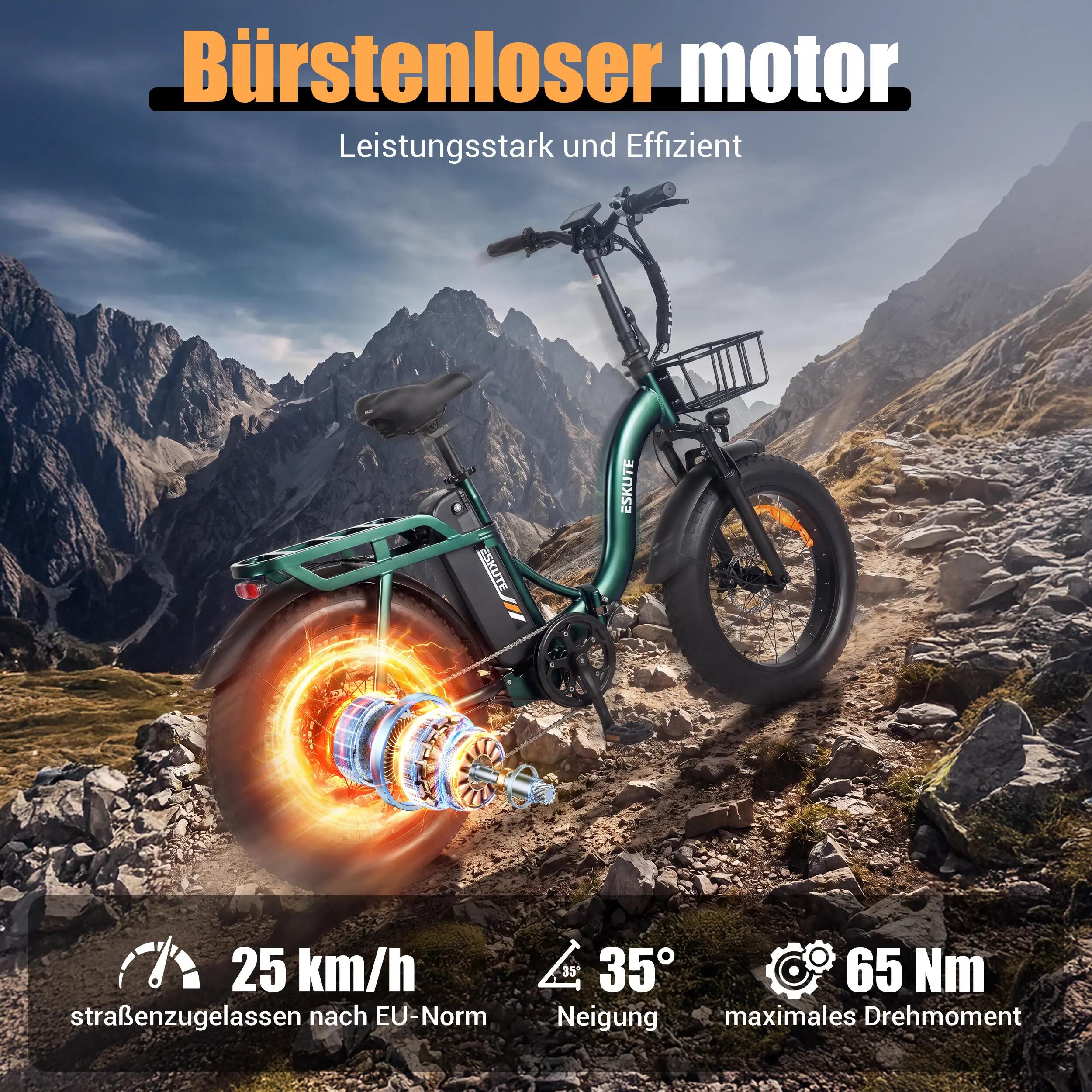 Bicicleta Eléctrica ESKUTE D202｜Motor 250W｜48V 20.8Ah｜Neumático 20" 5/8