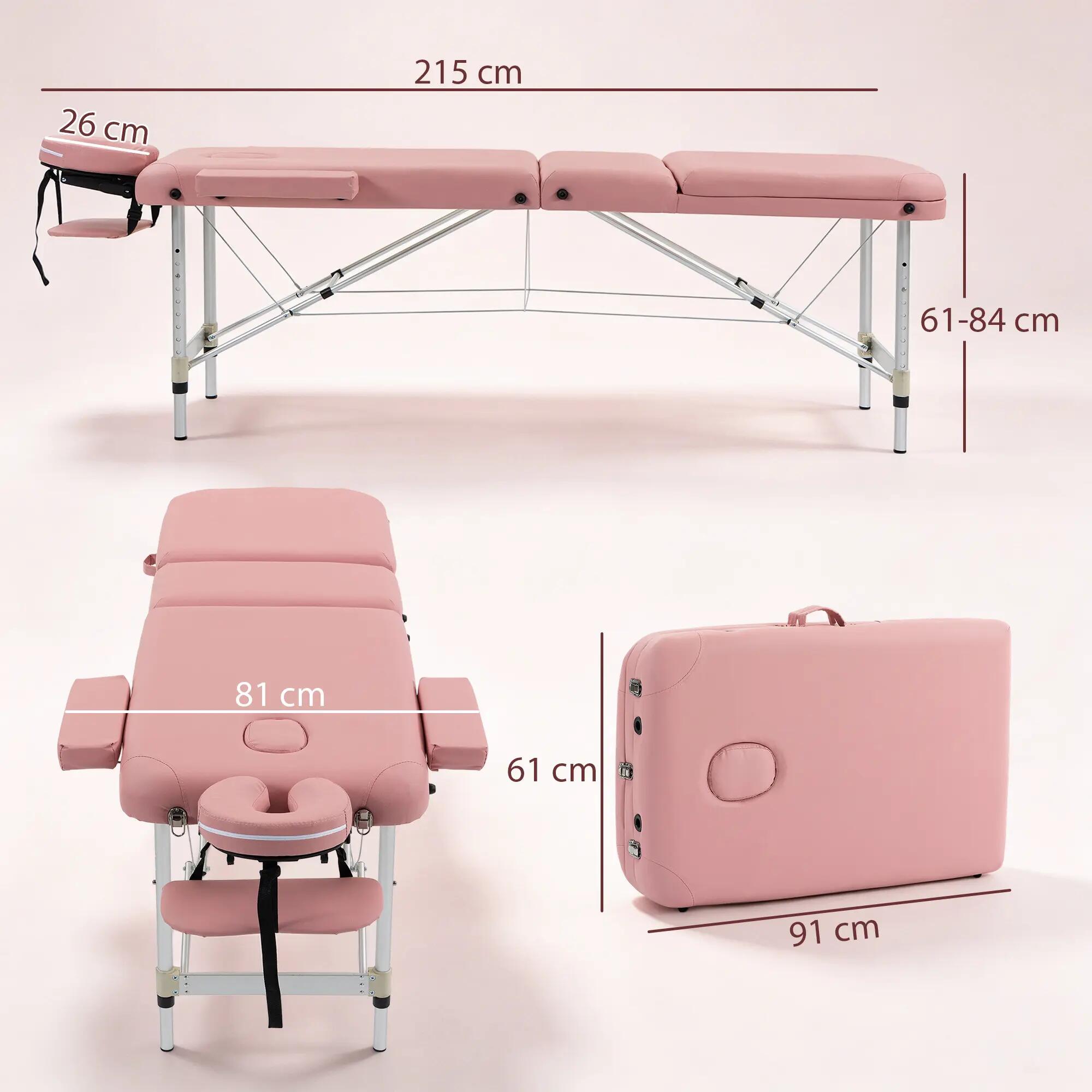 Marquesa de massagem 215x81x84 cm rosa HOMCOM 3/4