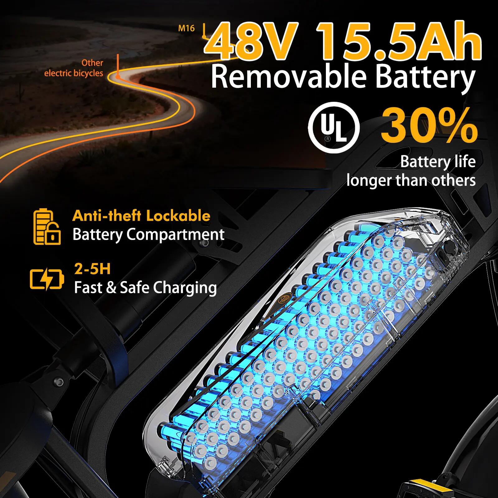 Vélo électrique pour adulte Bodywel M16, batterie 48V 15,6Ah 8/12