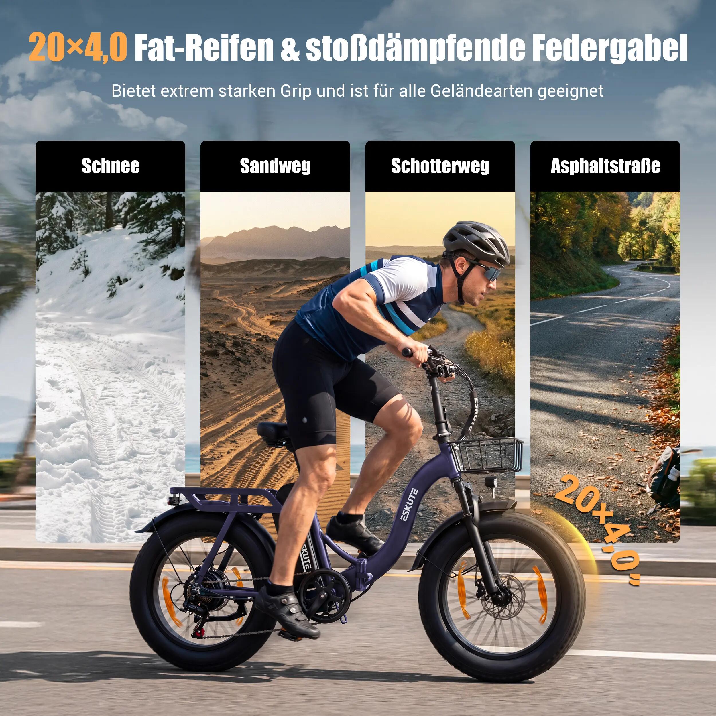 Vélo Électrique ESKUTE D202｜Moteur 250W｜48V 20.8Ah｜Pneu 20" 6/8