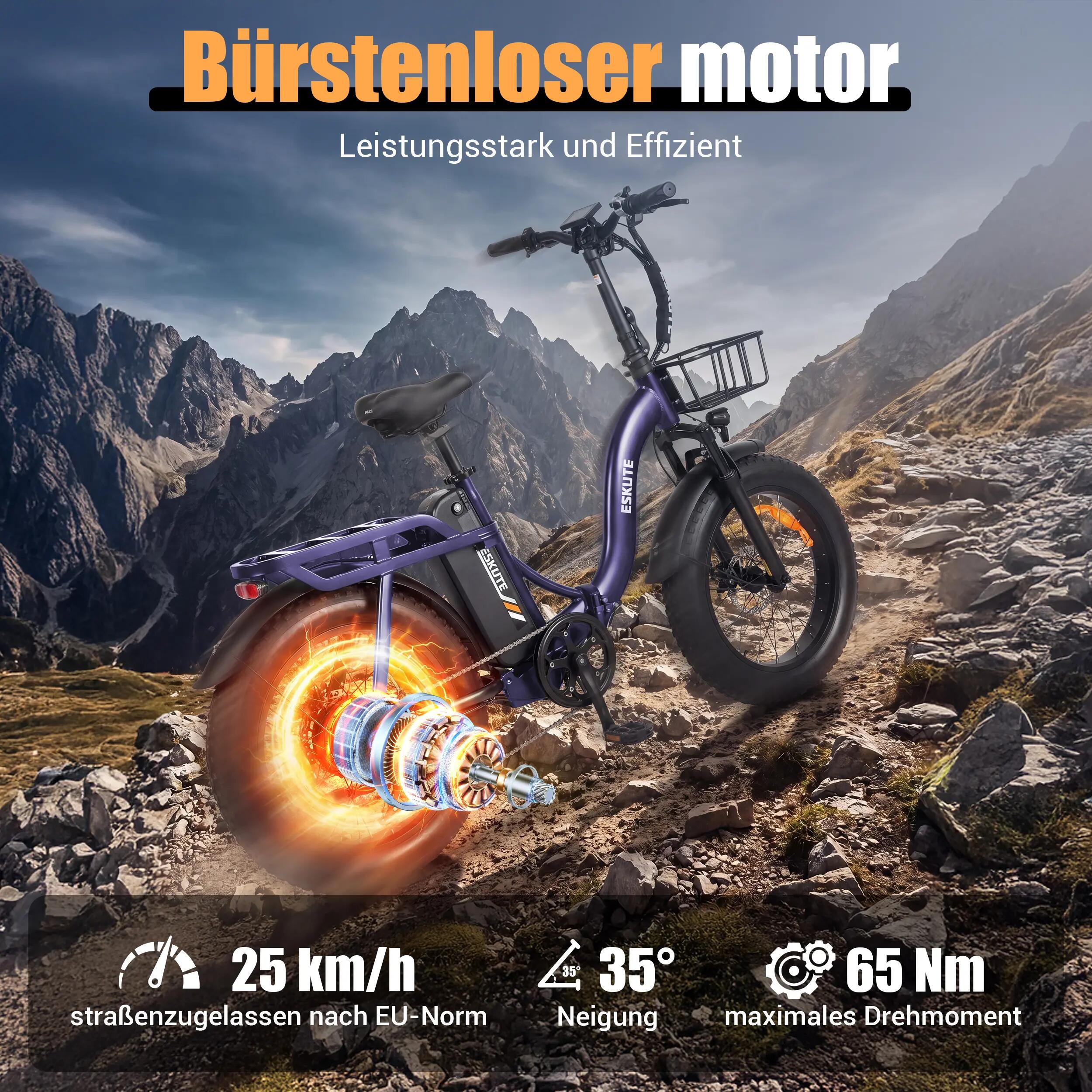 Vélo Électrique ESKUTE D202｜Moteur 250W｜48V 20.8Ah｜Pneu 20" 5/8