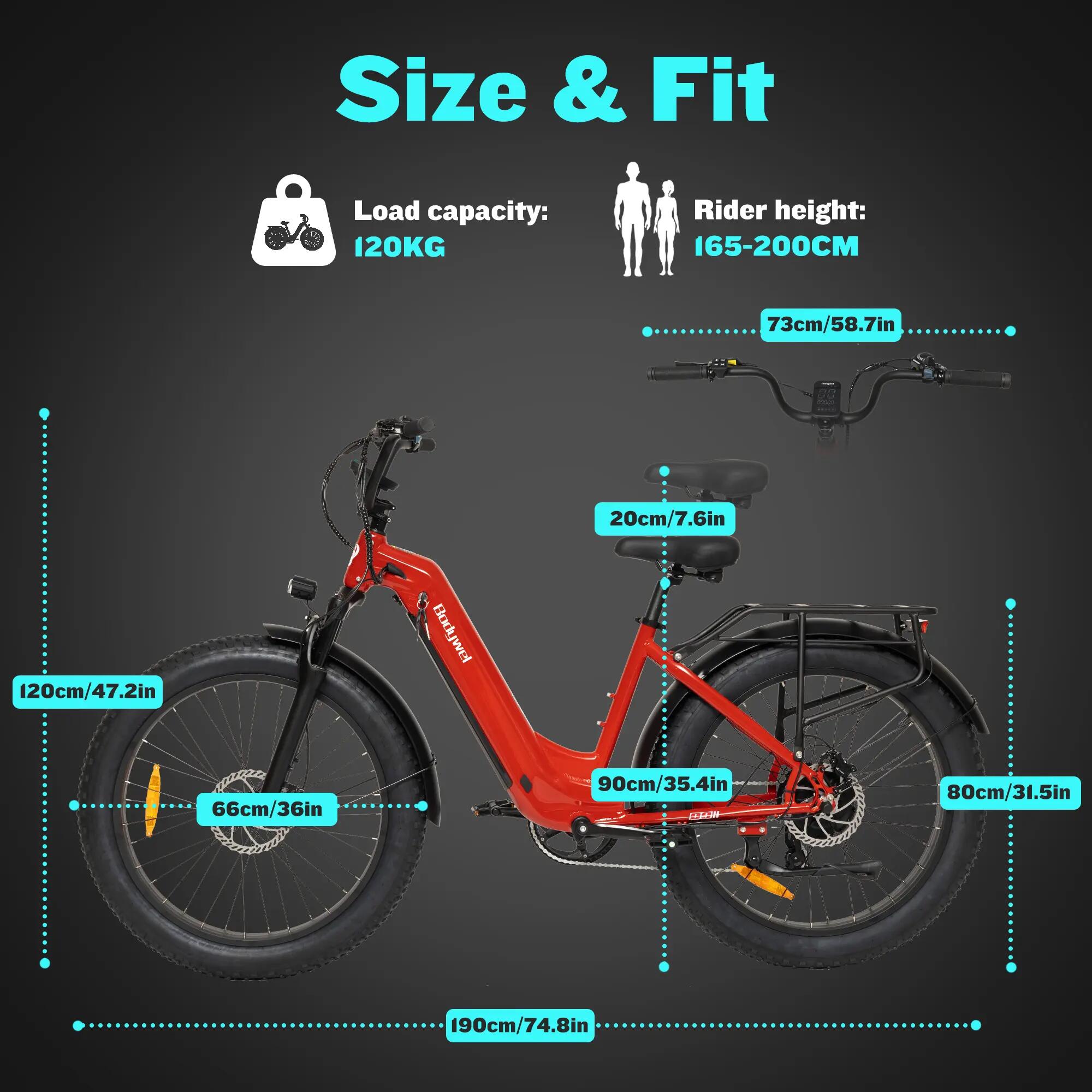 Bicicleta elétrica para adultos Bodywel D9, bateria de 48V 20Ah, motor de 250W 6/6