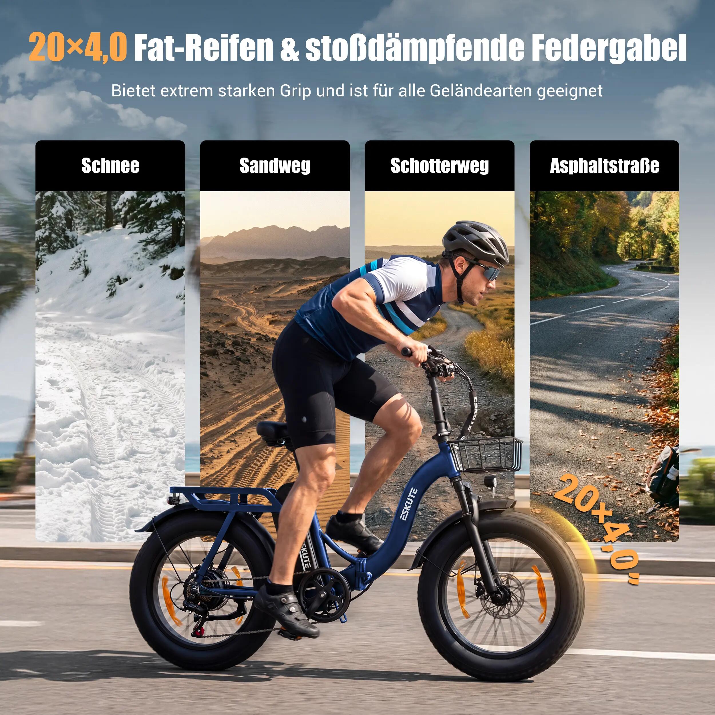Bicicleta Eléctrica ESKUTE D202｜Motor 250W｜48V 20.8Ah｜Neumático 20" 6/8