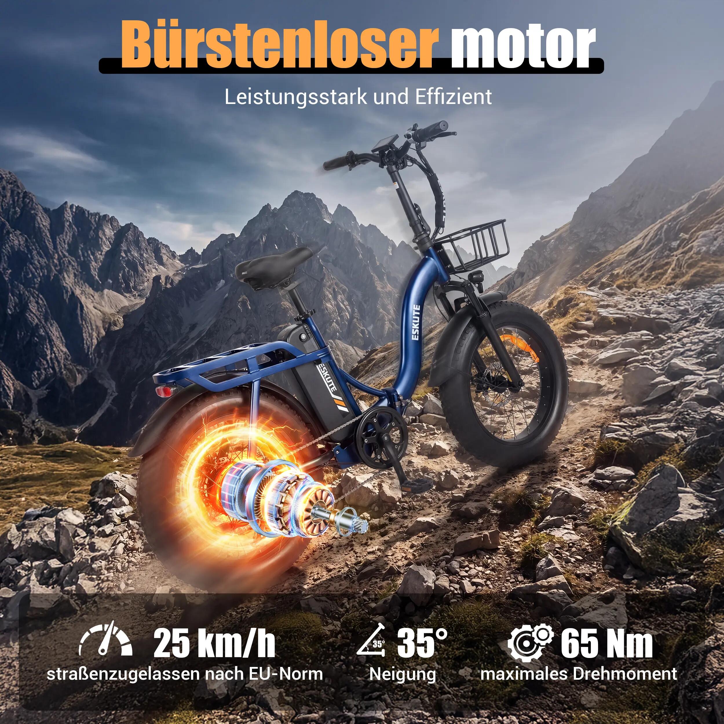 Bicicleta Eléctrica ESKUTE D202｜Motor 250W｜48V 20.8Ah｜Neumático 20" 5/8
