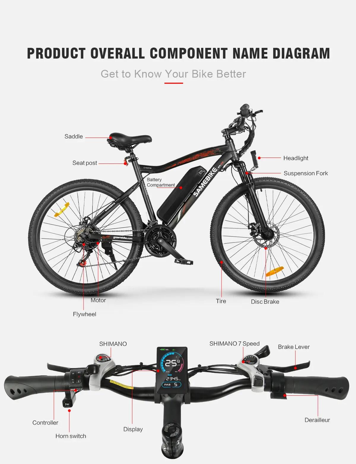 Bicicleta elétrica adulto SY26-II 36V13Ah 26" Ecrã LCD Colorido 11/13
