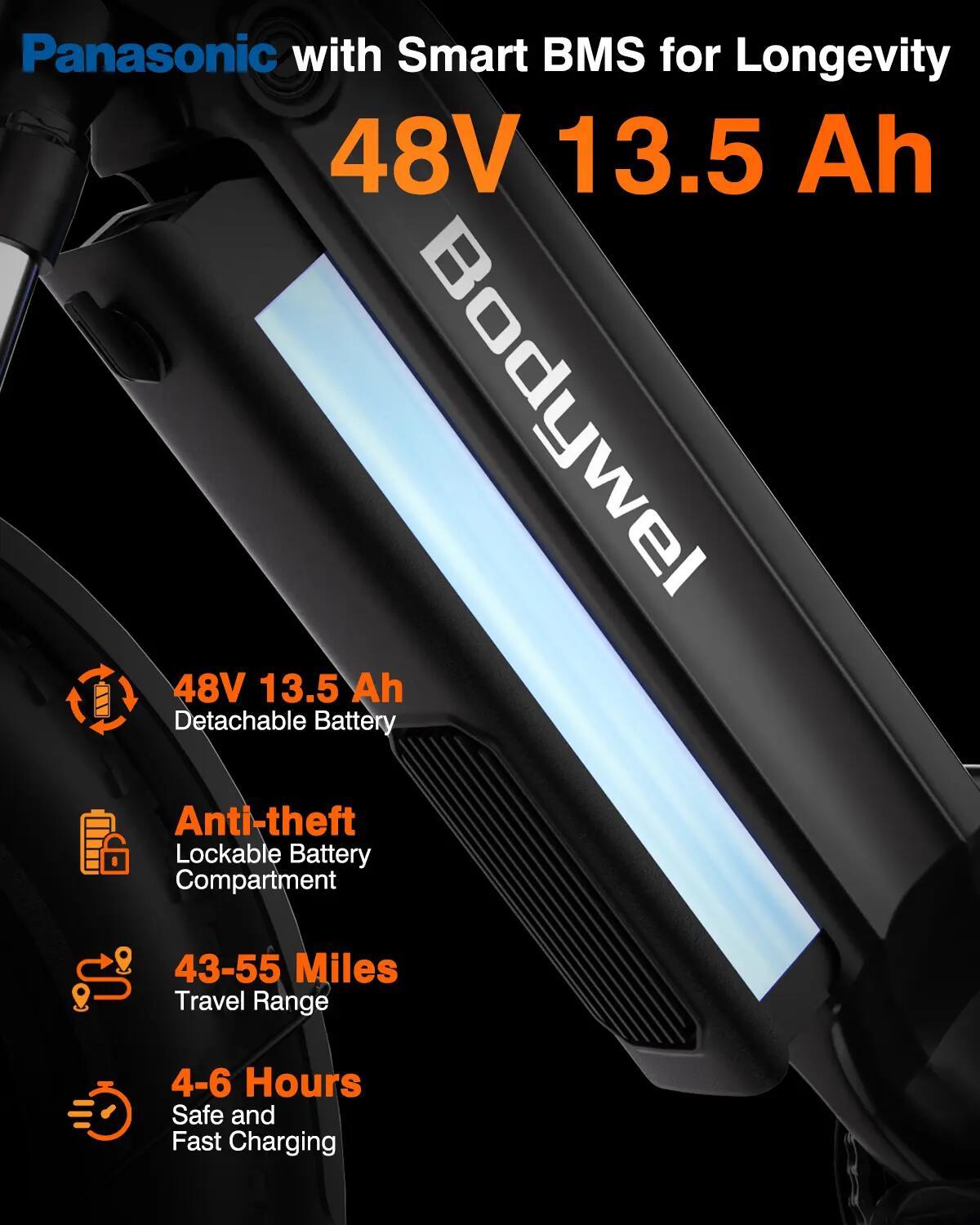 Vélo électrique pour adulte Bodywel F20, batterie 48V 13,5Ah, moteur 250W 5/11