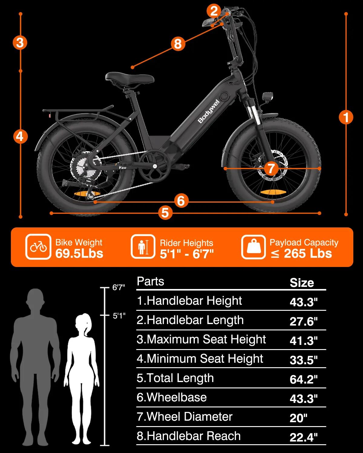 Vélo électrique pour adulte Bodywel F20, batterie 48V 13,5Ah, moteur 250W 11/11