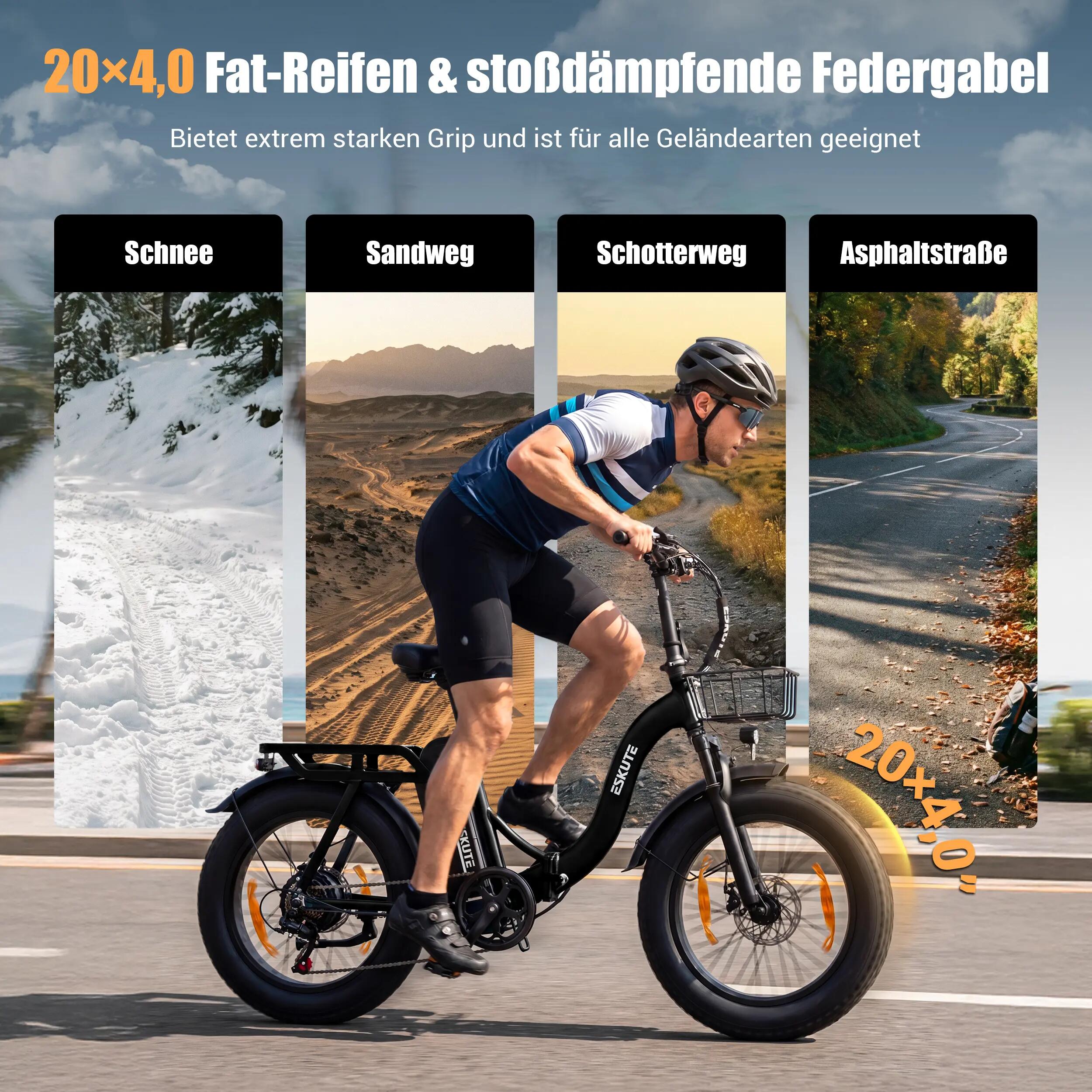 Vélo Électrique ESKUTE D202｜Moteur 250W｜48V 20.8Ah｜Pneu 20" 6/8