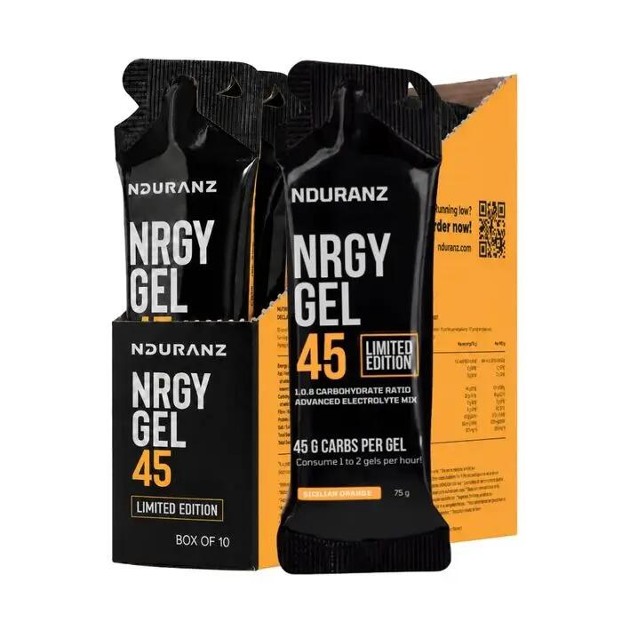 Nrgy Gel 45 Sicilian Orange Kohlenhydrate Triathlon Laufen Rad Nduranz 10 x 75 g 3/8