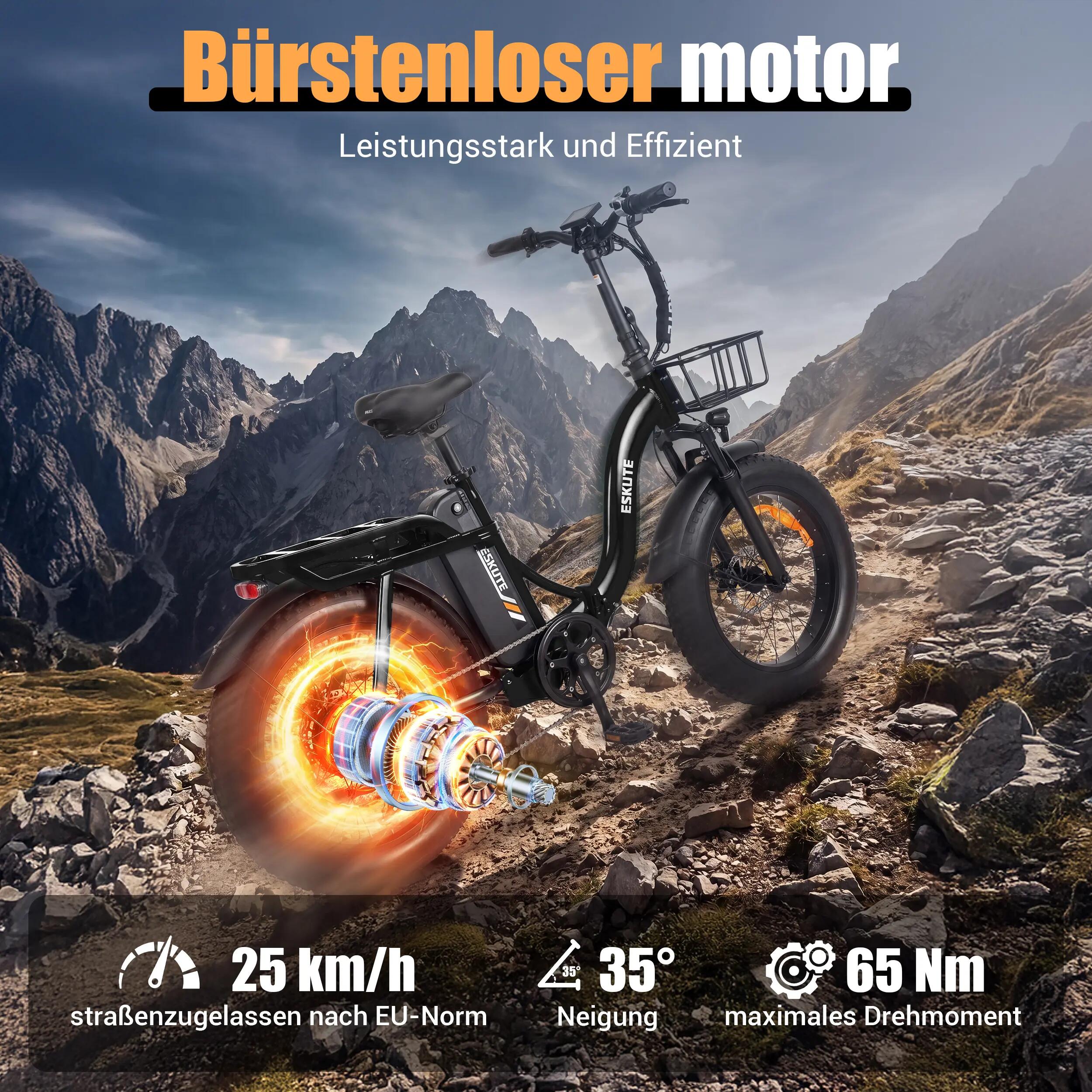 Vélo Électrique ESKUTE D202｜Moteur 250W｜48V 20.8Ah｜Pneu 20" 5/8