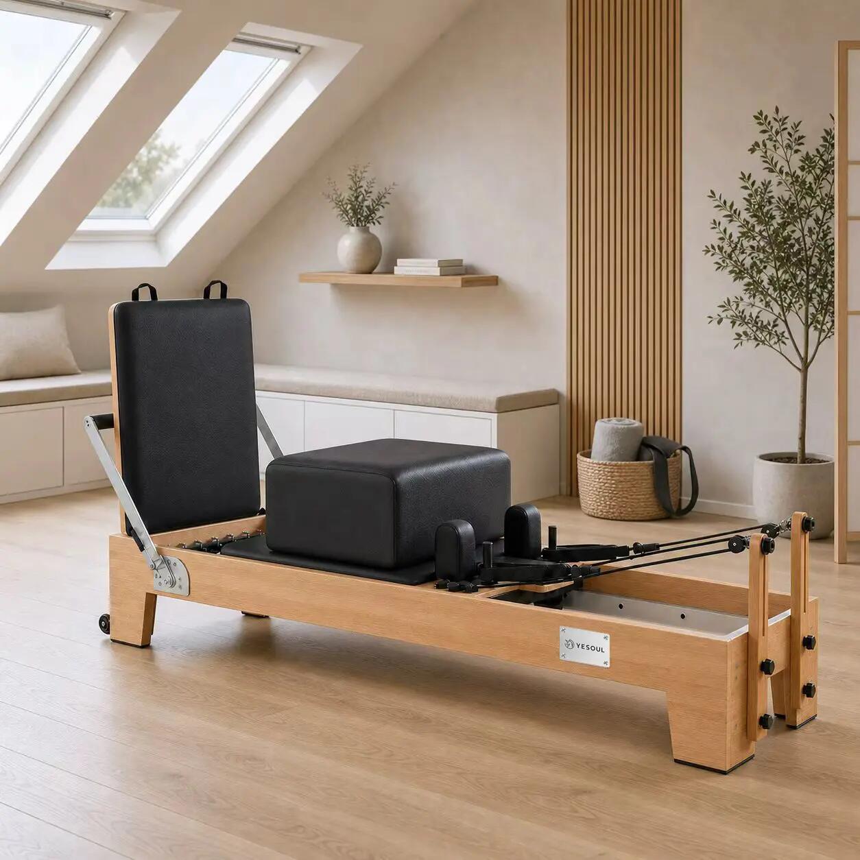 Reformer de Pilates H80 em madeira de faia 2/6