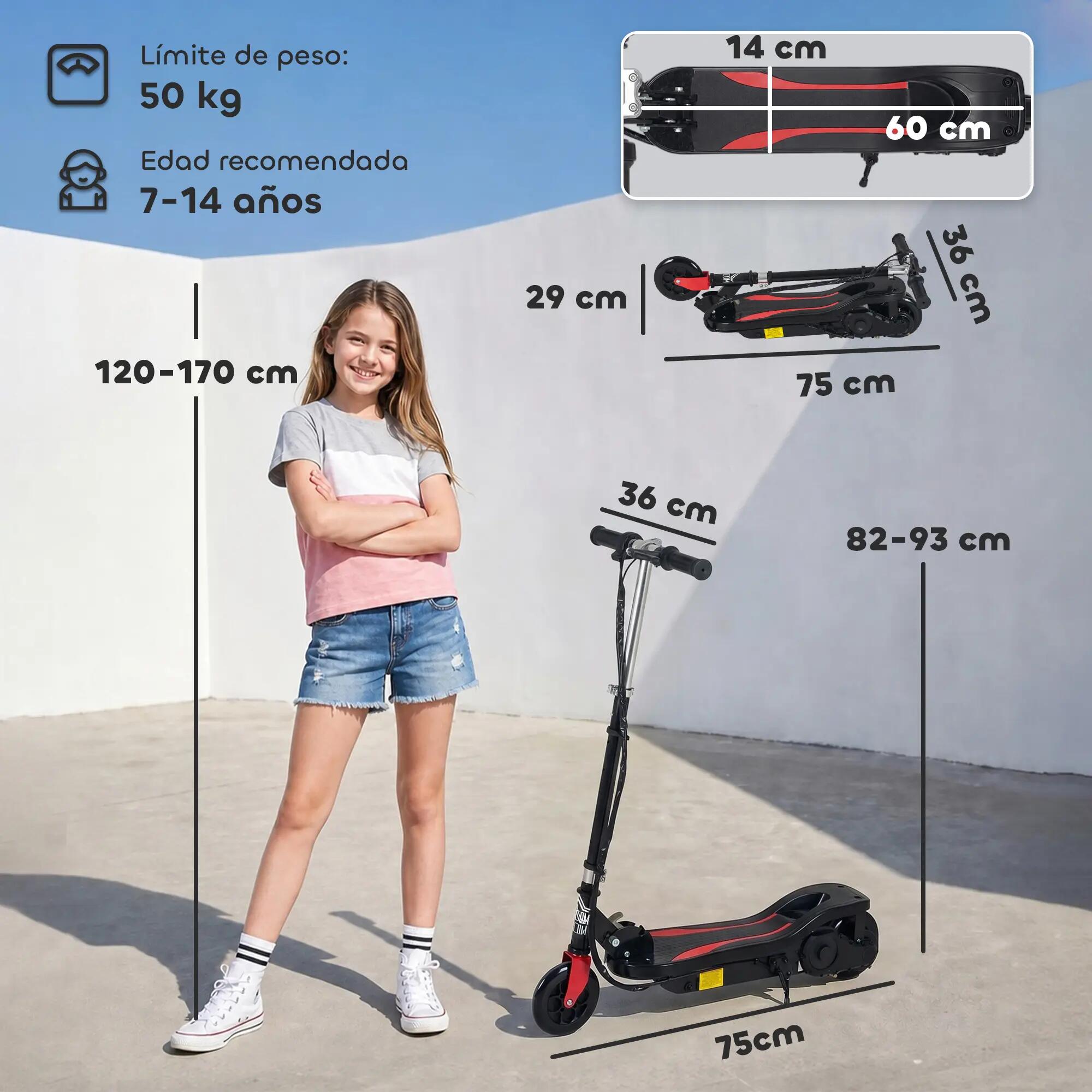Patinete Eléctrico HOMCOM 75x36x93 cm Negro 3/7