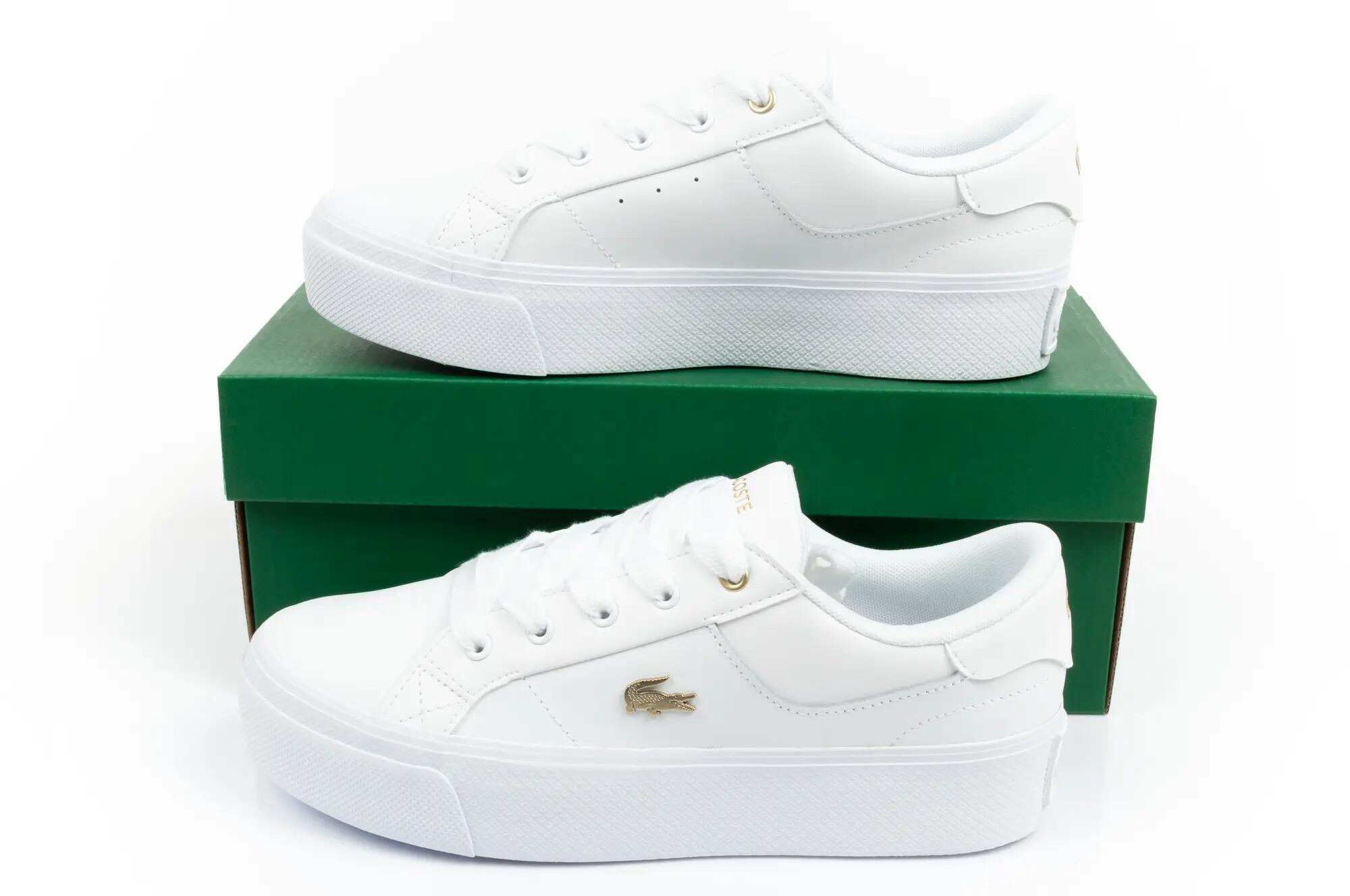 Dames Ziane Leren Platform Trainers (Wit/Goud) 10/10
