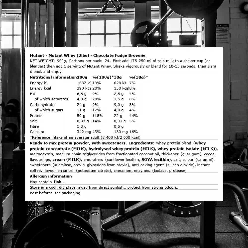 Mutant Mutant Whey (2lbs) Chocolate Fudge Brownie - Eiwitten - Wei-eiwit Mix 3/4