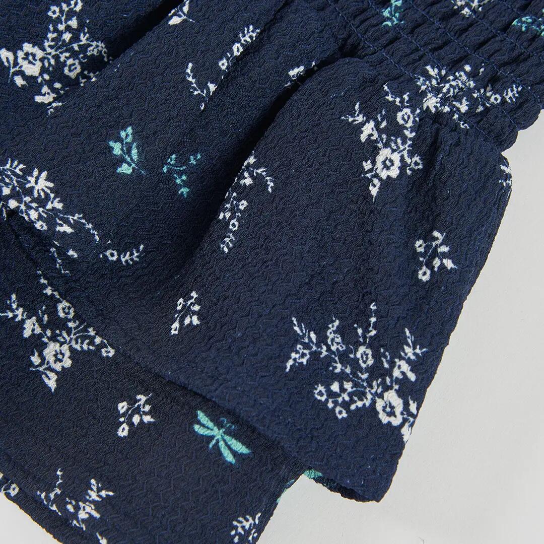 Falda azul marino estampado flores y libélulas 4/4
