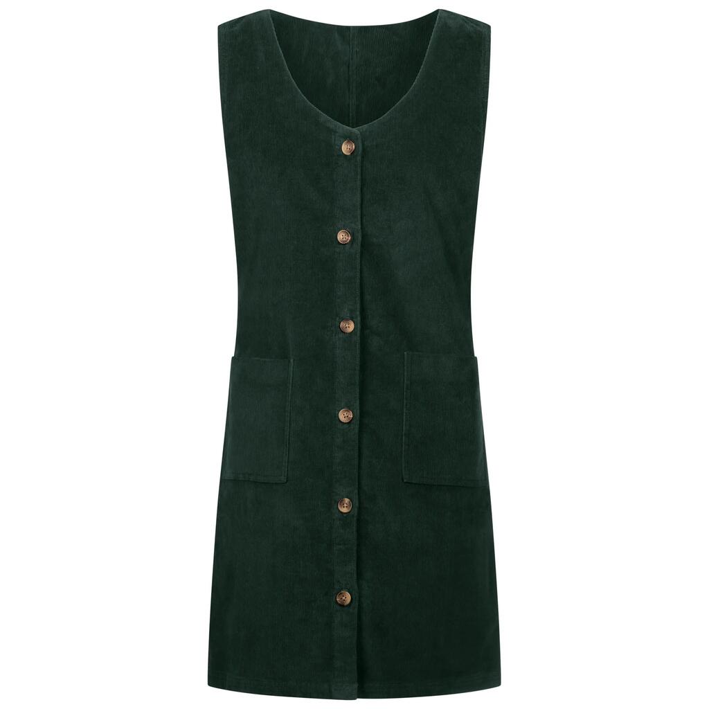 Womens Button Front Needlecord Corduroy Pinafore Casual Dress - Tarissa