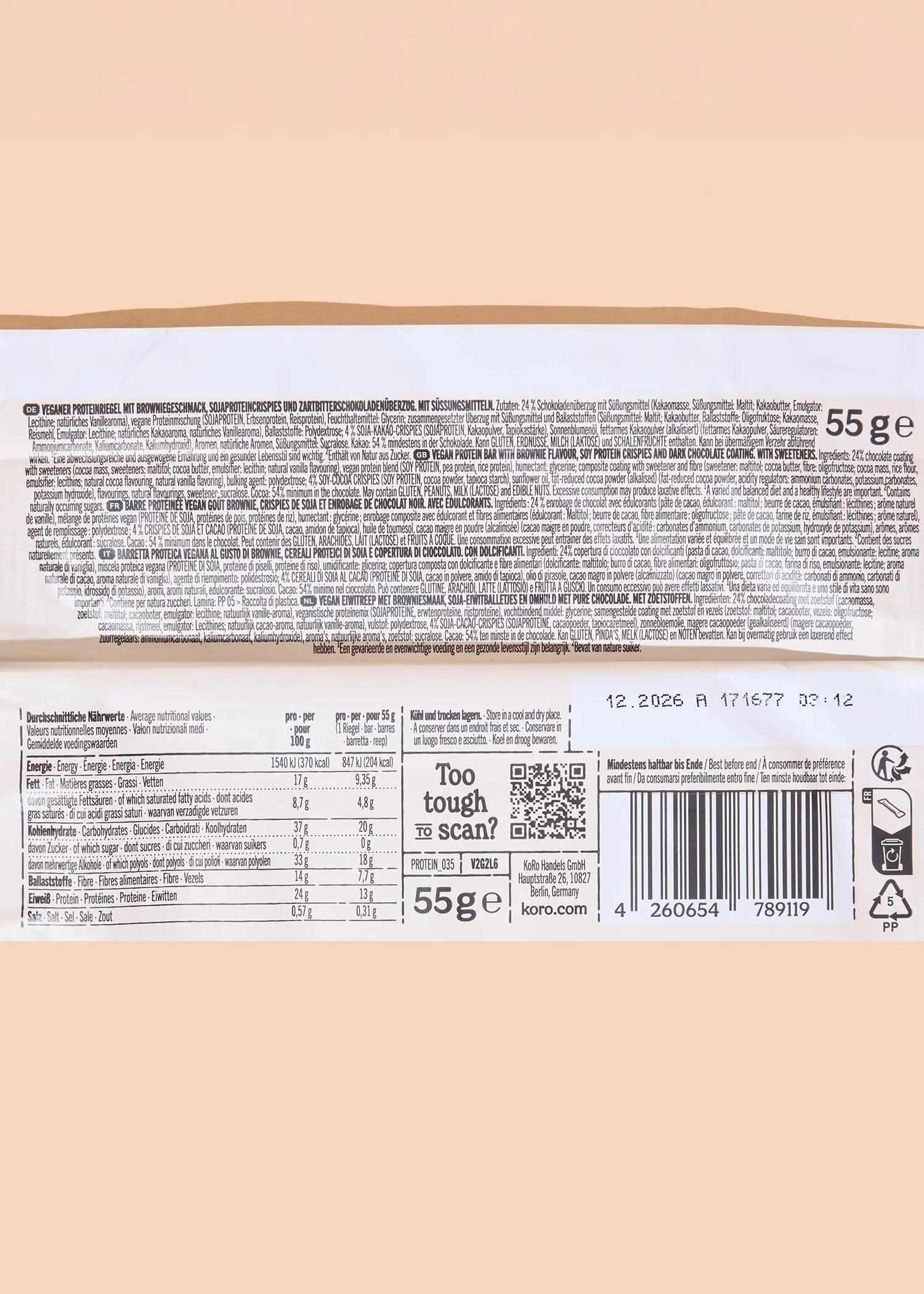 Barretta proteica vegan - sport - unisex - gusto chocolate brownie - 15 x 55 g 6/6