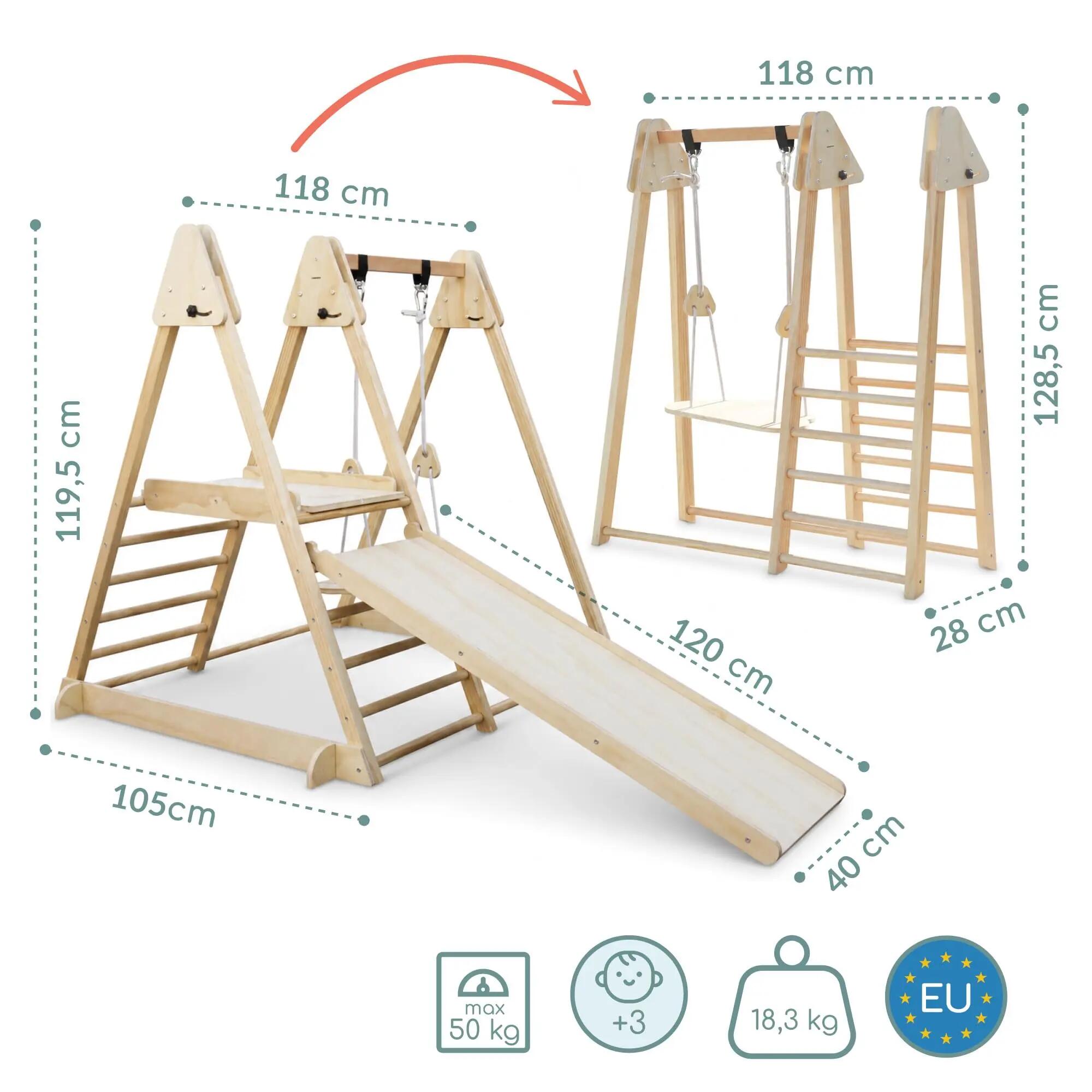 Área de jogos — escalada e escorregador — dobrável — natural 8/9