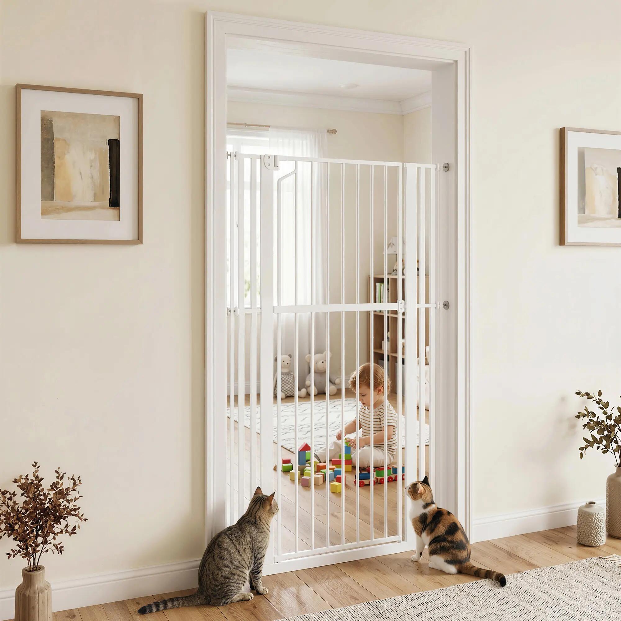 Barrera de Seguridad PawHut 105x2x160 cm Blanco 4/5