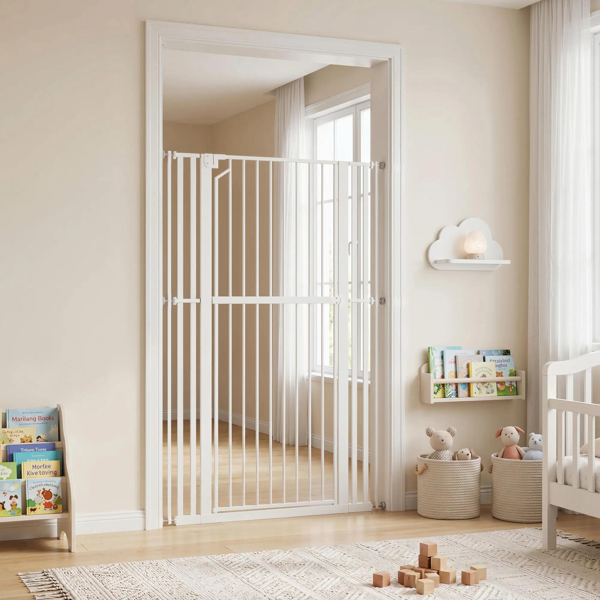 Barrera de Seguridad PawHut 105x2x160 cm Blanco 2/5