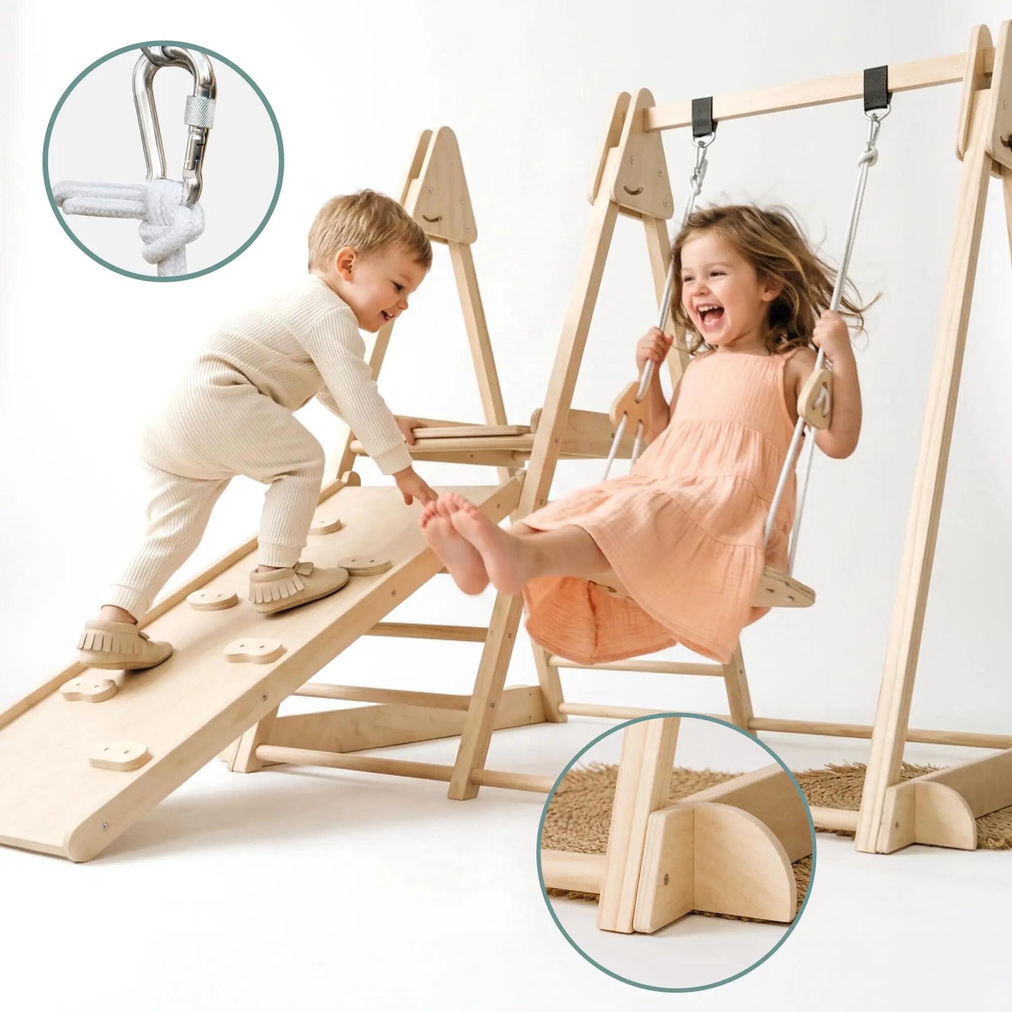 Área de jogos — escalada e escorregador — dobrável — natural 3/9