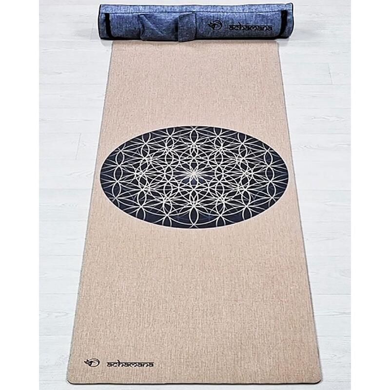 Tapis de yoga caoutchouc naturel et chanvre 4,5 mm + Sac transport- Fleur de vie