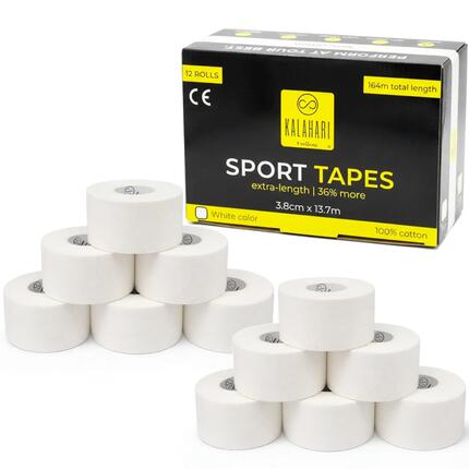 12 rouleaux Bande Sportive extra longue, 3,8cm x 13,7m, bandages et strapping
