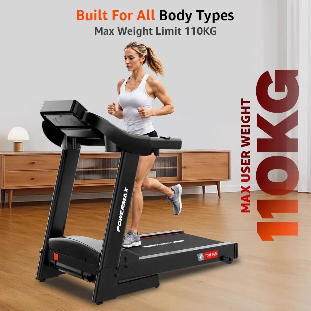 PowerMax Fitness TDM-96B 4HP DC Treadmill for Home, 110KG Max User, 4-Lvl Manual Incline, Foldable Cardio Machine, LED Display -  5