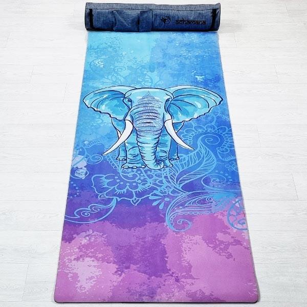 Tapete de yoga em borracha natural e microfibra - 5 mm - Elefante + Saco de yoga