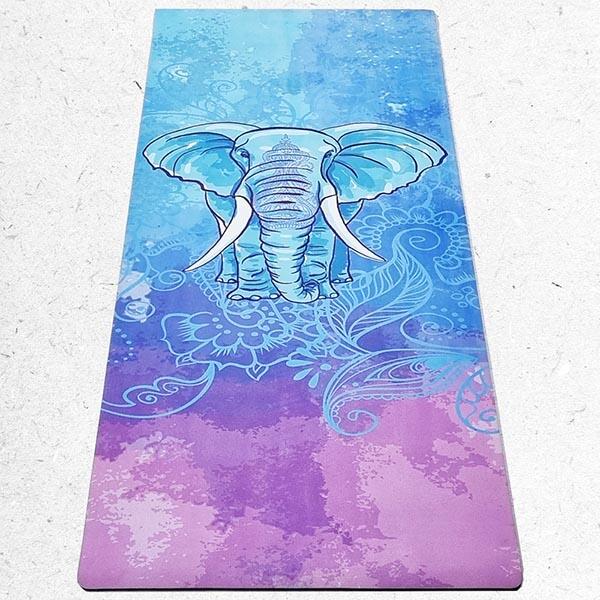 Tapis de yoga caoutchouc naturel & microfibre Ep 5 mm + Sac transport - éléphant
